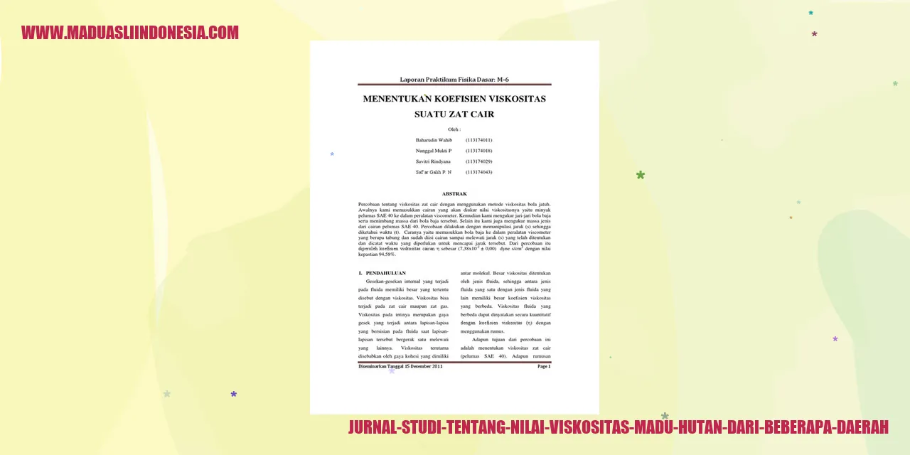 Jurnal Studi tentang Nilai Viskositas Madu Hutan dari Beberapa Daerah