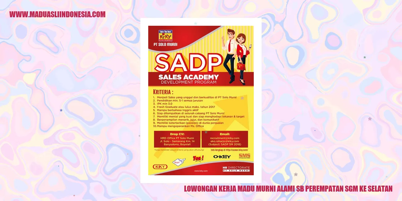 Lowongan Kerja Madu Murni Alami di Perempatan SGM ke Selatan